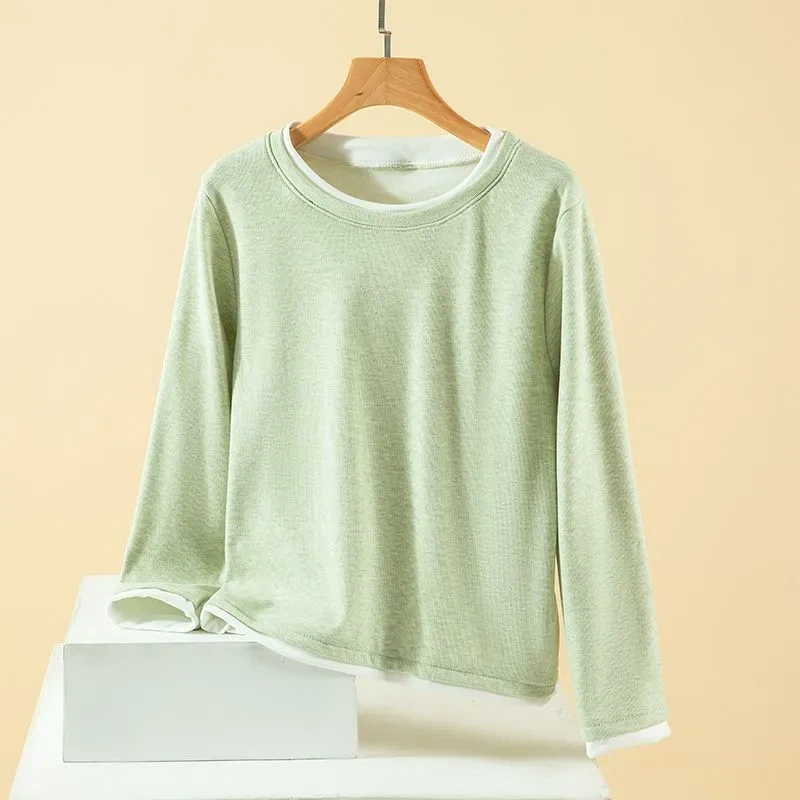 Undershirt Crew Neck - 여성 플러스 사이즈 페이크 투피스 크루넥